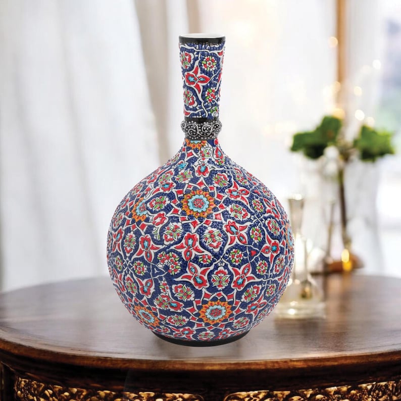 Ceramic Decorative Vase, Persian Mosaic Vase, Handmade Ceramic Vase, Vase for Living Room Decor, Ceramic Handmade Vase, Artistic Home Vase