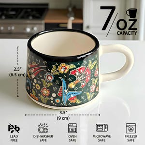 Ceramic Coffee Cups with Handle, 7 Oz Coffee Cups, Espresso Cups, Hand-Painted Handle Coffee Mug, Ceramic Cups Gift for Coffee Lover