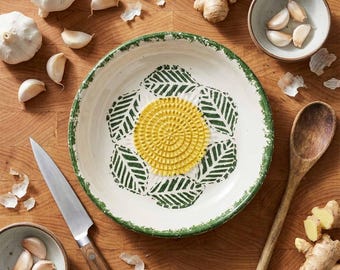 7" Ceramic Garlic Grater Bowl, Deep Ginger Grinder Plate, Tropical Green Grater Bowl, Cheese and Chocolate Plate, Vegetable Rub Plate