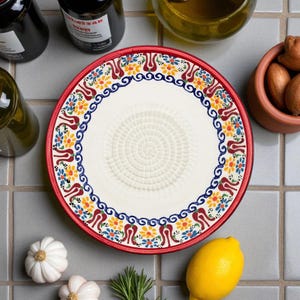 Handmade 7&quot; Ceramic Garlic Grater Bowl, Ginger Plate, Sultan Garden Grater Bowl, Cheese and Chocolate Grinder, Vegetable Rub Plate