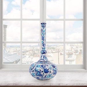 Dekorative Keramikvase, Blaue Blütenvase, handgefertigte Keramikvase, Vase für Wohnkultur, handwerkliche dekorative Vase, einzigartiges Tischvasengeschenk