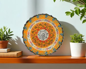 Prato de cerâmica feito à mão, prato de cerâmica feito à mão, prato decorativo de 10", prato de decoração para sala de estar, prato decorativo para prateleira, prato de presente ideal