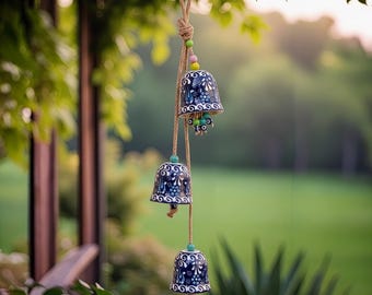 Carillon éolien en céramique, carillon éolien cloche, carillon éolien en poterie faite main, décoration de jardin suspendue, carillon éolien extérieur, cadeau de pendaison de crémaillère