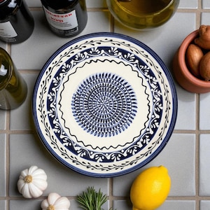 Ceramic Grater Bowl, 7&quot; Ceramic Grater Plate, Marine Vines Grater Bowl, Handmade Ginger Grater for Cheese & Chocolate, Vegetable Rub Plate