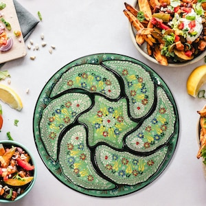 Turkish Snack Set, 8 Pieces Appetizer Tray with Ceramic Bowls, Handmade Breakfast Dip Set, Lime Green Ceramic Platter, Gift for Snack Lovers