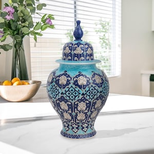Ceramic Decorative Jar, Ottoman Blue Jar, Handcrafted Ceramic Jar, Decorative Jar for Kitchen Counter, Turkish Ceramic Jar with Lid