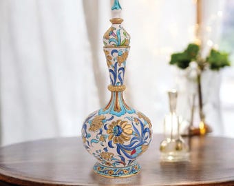 Ceramic Decorative Vase, Turquoise Blossom Vase, Handmade Golden Ceramic Vase, Vase for Home, Handmade Ceramic Vase, Decorative Vase Gift
