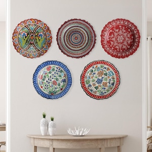 Turkish Decorative Plate, Handmade Floral Plates, 12" Diameter Ceramic Plate, Wall Plate for Living Room Decor, Colorful Hanging Plates