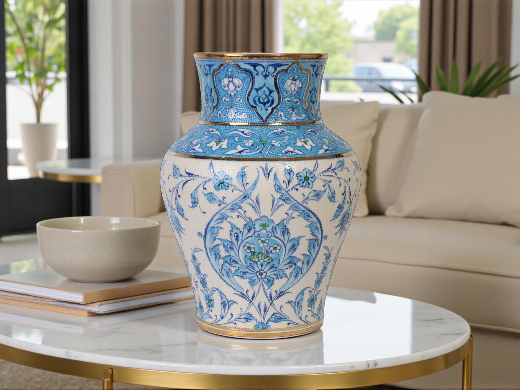 トルコ陶器の花瓶、手作りブルーハーモニー花瓶コレクション