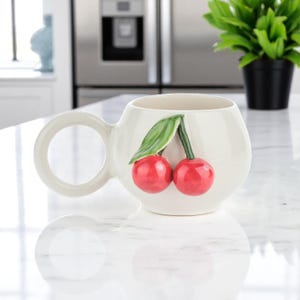 Handgemaakte keramische mokken, 3D-aardewerk koffiekopjes, 8 oz espressokopjes, unieke handgemaakte keramische mok, cadeau voor koffieliefhebbers, 3D kersenmokken