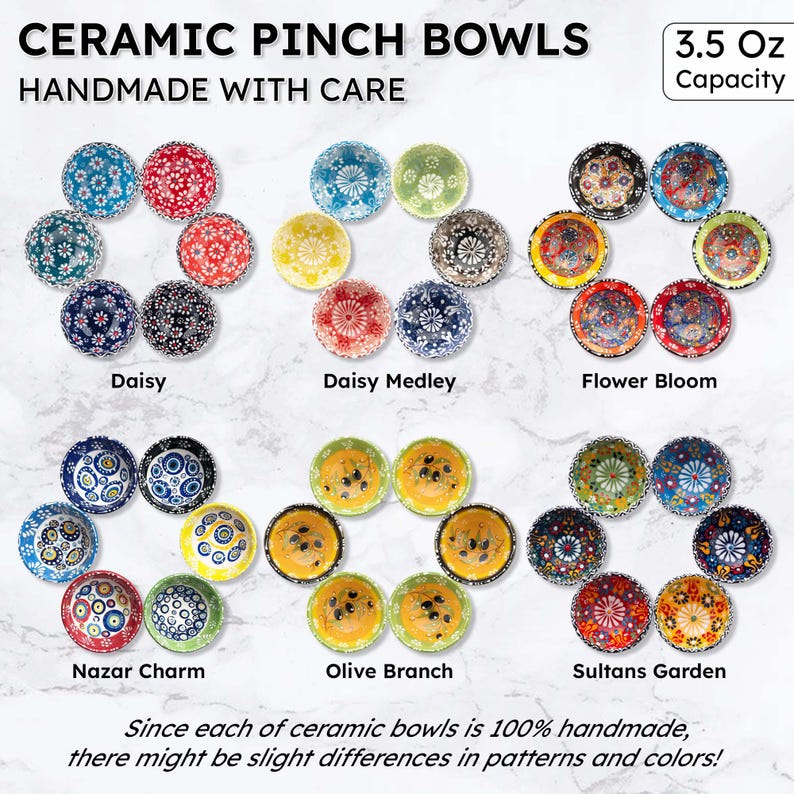 Handmade Ceramic Bowls, 3.5 Oz Prep Bowls, Set of 6 Small Handmade Dishes, Spice and Sauce Bowls, Breakfast Bowls Set Gift for Kitchen Decor