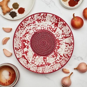 Ceramic Grater Bowl, 7&quot; Garlic and Ginger Grinder Plate, Red Sponge Grater Bowl, Handmade for Cheese, Chocolate, Vegetable Rub Plate