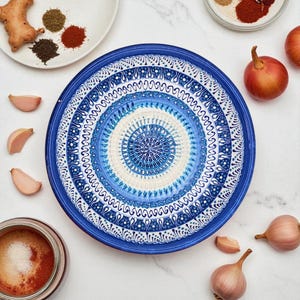 Ceramic Garlic Grater, 7&quot; Kitchen Grating Plate, Sapphire Dream Grater Bowl, Handmade Platter for Chocolate & Cheese, Vegetable Rub Plate