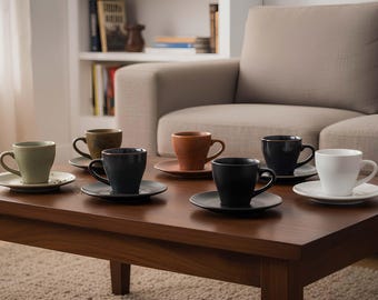 Handmade Ceramic Espresso Cups with Saucers,  2.7oz Coffee Cup Set, Rustic Glazed Pottery Cups, Artisan Ceramic Drinkware