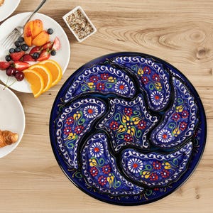 8 Pieces Handmade Snack Set, Turkish Ceramic Deep Blue Appetizer Tray, Unique Dip Bowl Set for Breakfast and Dining, Platter Gift for Mother