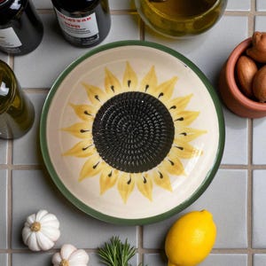 7&quot; Ceramic Grater Bowl, Garlic and Ginger Grinder Plate, Sunflower Grater Bowl, Handmade Cheese and Chocolate Plate, Vegetable Rub Plate