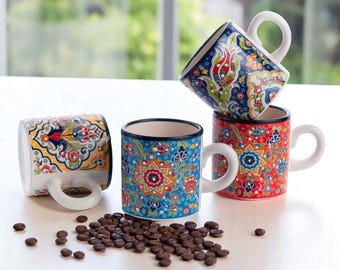 Ręcznie malowane ceramiczne filiżanki do espresso: zestaw 4 filiżanek do kawy po turecku