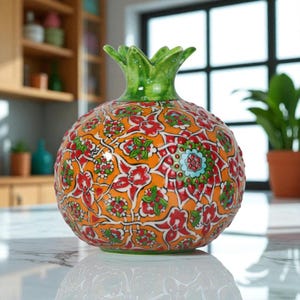 Handgemachte Granatapfelvase aus Keramik, Tulip Gartenvase, einzigartiges Granatapfeldekor, handgemachte Tischdekoration, moderne Vase für das Küchenregal
