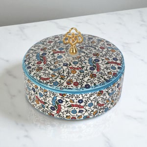 Turkish Sugar Bowl, Ceramic Sugar Bowl with Lid, Hand Painted Ceramic Bowl, Ceramic Storage Bowl, Decorative Bowl with Lid, Kitchen Decor