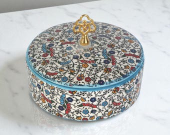 Turkish Sugar Bowl, Ceramic Sugar Bowl with Lid, Hand Painted Ceramic Bowl, Ceramic Storage Bowl, Decorative Bowl with Lid, Kitchen Decor