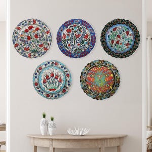 Handmade Ceramic Plate, Turkish Ceramic Plates, 12" Diameter Ceramic Plate, Hanging Wall Plate for Living Room, Plate Gift for Housewarming