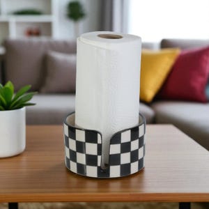 Ceramic Paper Towel Bar, Chekered Pattern Ceramic Napkin Holder, Handmade Paper Roll Holder, Ceramic Paper Towel Holder, Kitchen Organizing