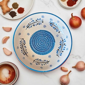 Handmade 7&quot; Garlic Grater Bowl, Ceramic Ginger Grinder, Blue Florals Grater Bowl, Cheese and Chocolate Grater, Vegetable & Herb Kitchen Tool