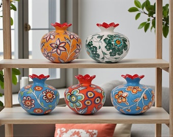 Turkish Ceramic Pomegranate Vase, Hand Painted Mosaic Pomegranate Decor, Colorful Ceramic Pomegranate Ornament, Turkish Home Decor Figurine
