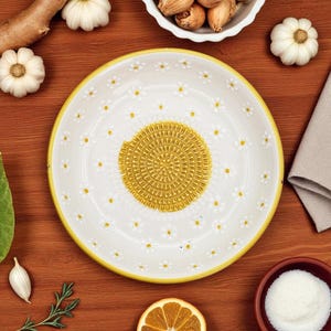 Ceramic Grater Bowl 7&quot;, Large Garlic and Ginger Grinder, Daisy Garden Grater Bowl, Handmade Grater for Cheese, Chocolate, Vegetable Prep