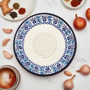 Ceramic Garlic Grater Bowl, 7&quot; Ginger Grinder Plate, Sultan Dream Grater Bowl, Cheese and Chocolate Grater, Vegetable Rub Platter