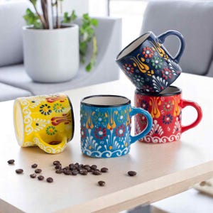 Ceramic Espresso Cups, 5 Oz Coffee Cups Set, Sultan&#39;s Garden Ceramic Cups Set of 4, Decorative Turkish Cups, Ceramic Cups for Coffee Lovers