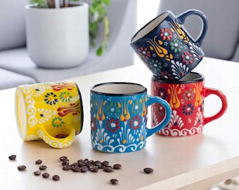 Hand-Painted Ceramic Espresso Cups: Sultan's Garden Turkish Coffee Cup Set