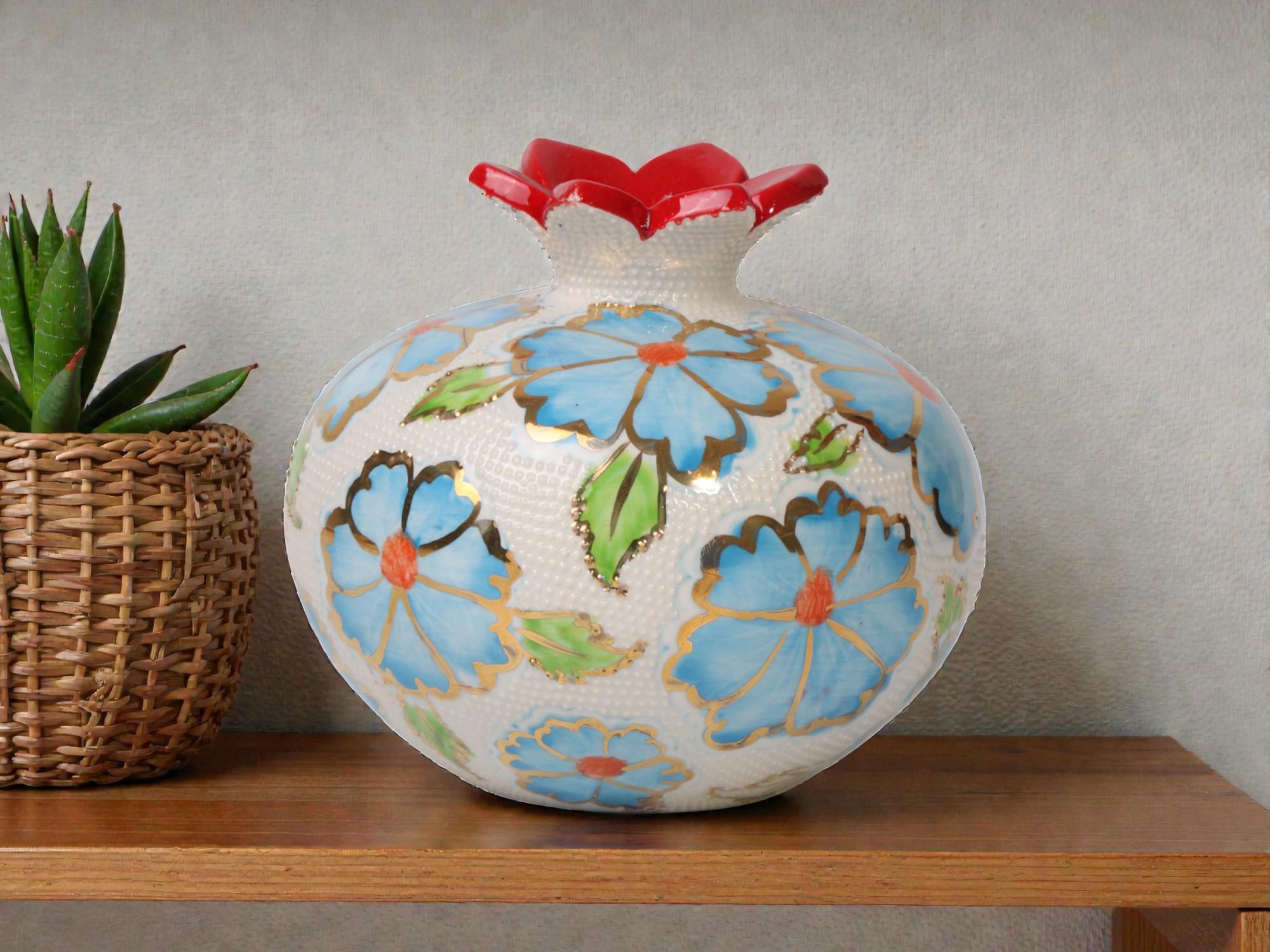 トルコ陶器のザクロ花瓶、手描きの花のザクロの装飾、家庭の