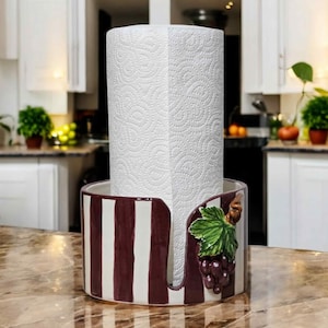 Barra de toalha de cerâmica feita à mão, porta-toalhas de papel de cerâmica, porta-guardanapos para cozinha, porta-toalhas de papel com padrão de uvas, organizador de cozinha