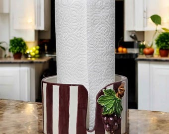 Handmade Ceramic Towel Bar, Ceramic Paper Towel Holder, Napkin Holder for Kitchen, Grapes Pattern Paper Towel Holder, Kitchen Organizing