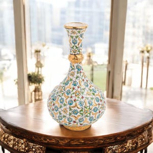 Ceramic Decorative Vase, Golden Blossom Vase, Handmade Ceramic Vase, Classic Vase for Dining Table Decor, Minimalist Ceramic Vase Gift