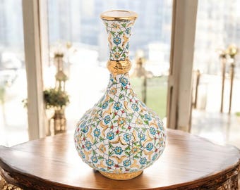 Ceramic Decorative Vase, Golden Blossom Vase, Handmade Ceramic Vase, Classic Vase for Dining Table Decor, Minimalist Ceramic Vase Gift
