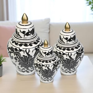 Ceramic Decorative Jar, Mono Bloom Jar, Ceramic Ginger Jar with Lid, Jar for Shelf Decor, Turkish Ceramic Jar, Luxury Jar Gift