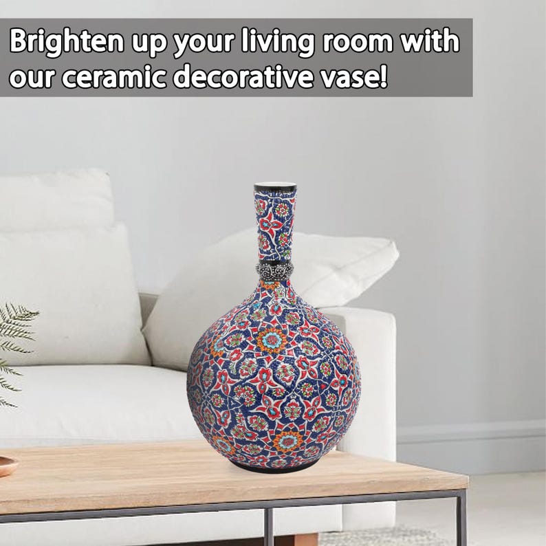 Ceramic Decorative Vase, Persian Mosaic Vase, Handmade Ceramic Vase, Vase for Living Room Decor, Ceramic Handmade Vase, Artistic Home Vase