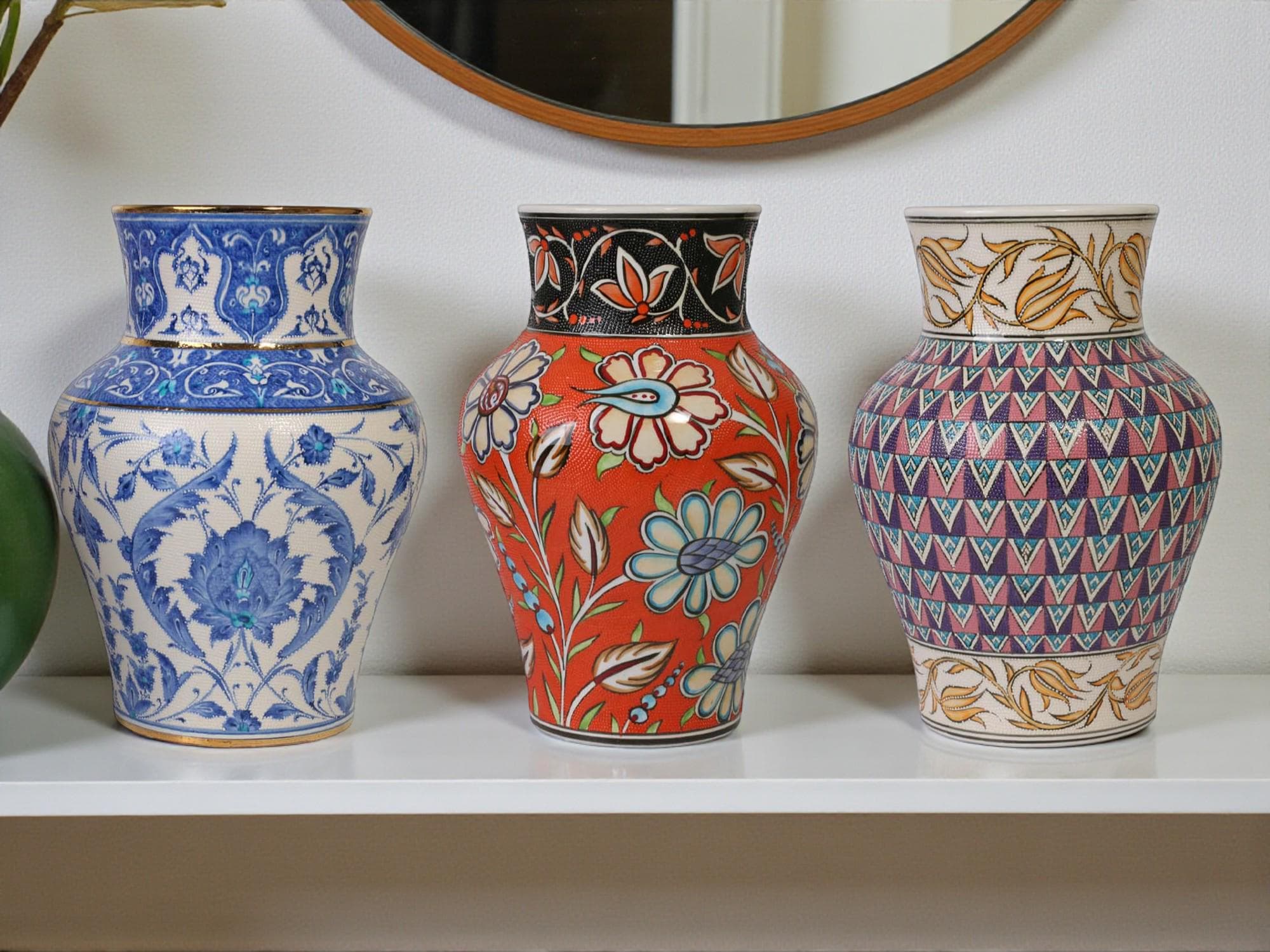 トルコ陶器の花瓶、手作りオスマン帝国の優雅な花瓶コレクション