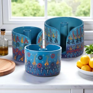 Handmade Ceramic Paper Towel Holder, Ceramic Napkin Holder, Kitchen Paper Roll Holder, Ceramic Towel Bar, Blue, Kitchen Organizing