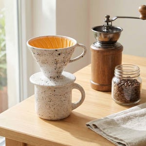 Handmade Ceramic V60 Coffee Dripper Set, Dripper 13 Oz Coffee Mug Set, Coffee Maker with Mug, Gradient Glaze Brewer, Ceramic Coffee Filter