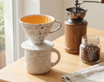 Handmade Ceramic V60 Coffee Dripper Set, Dripper 13 Oz Coffee Mug Set, Coffee Maker with Mug, Gradient Glaze Brewer, Ceramic Coffee Filter