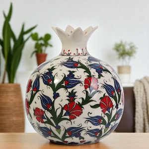 Keramik Granatapfel Vase, Rote Tulpe Vase, handgemachte handbemalte Tischvase, moderne Akzentvase, einzigartige Vase für Eingangsbereich oder Esszimmer