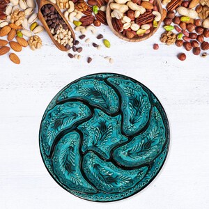 Frühstücks-Dip-Set, handgefertigtes türkisches Snack-Platten-Set, türkisfarbene Keramikschalen, buntes Esstablett, Keramiktablett-Geschenk, Aperitifschalen-Set