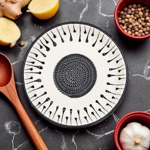 Ceramic Garlic Grater Bowl 7&quot;, Deep Ginger Grinder Plate, Black Drops Grater Bowl, Cheese and Chocolate Grater, Vegetable Rub Plate