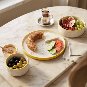 Daisy keramiek servies, bloemen ontbijt mezze set, bord kom set, keuken eetkamer serveerset, leuk housewarming cadeau