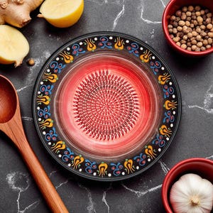 Ceramic Grater Bowl, 7&quot; Handmade Garlic Plate, Floral Mandala Grater Bowl, Ginger Grater Dish, Decorative Platter for Chocolate & Cheese