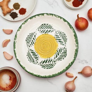 7&quot; Ceramic Garlic Grater Bowl, Deep Ginger Grinder Plate, Tropical Green Grater Bowl, Cheese and Chocolate Plate, Vegetable Rub Plate
