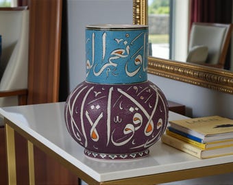 Handmade Turkish Calligraphy Ceramic Vase, Islamic Art Pottery Decor, Anatolian Script Design Vase
